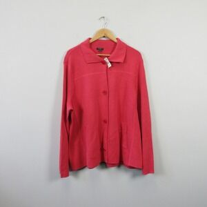 Talbots Button Front Cardigan Sweater Woman 3X Pink Cotton Collared Knit 854